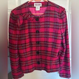Maggy London Pink and Green Plaid Blazer